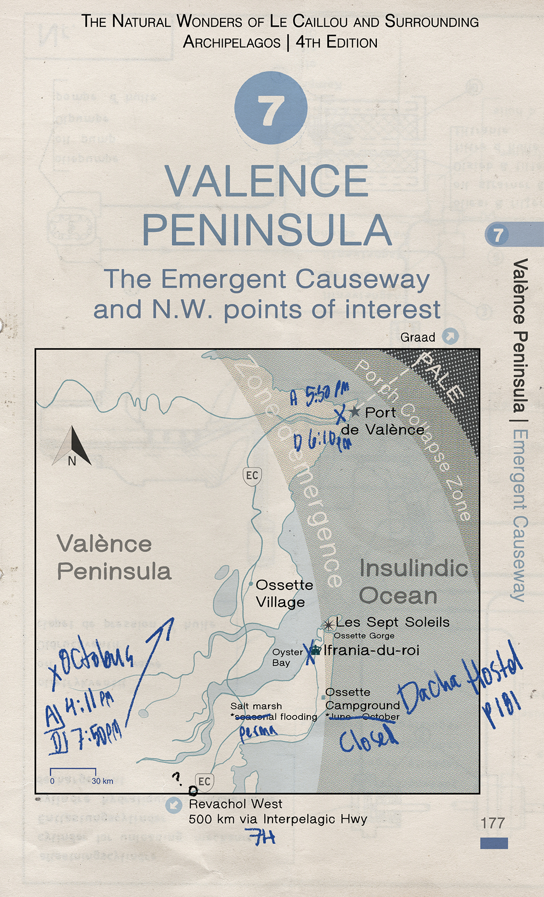 Map of the Valènce Peninsula, torn from a guidebook and marked up in blue pen. The peninsula is nearly at the edge of the Pale.