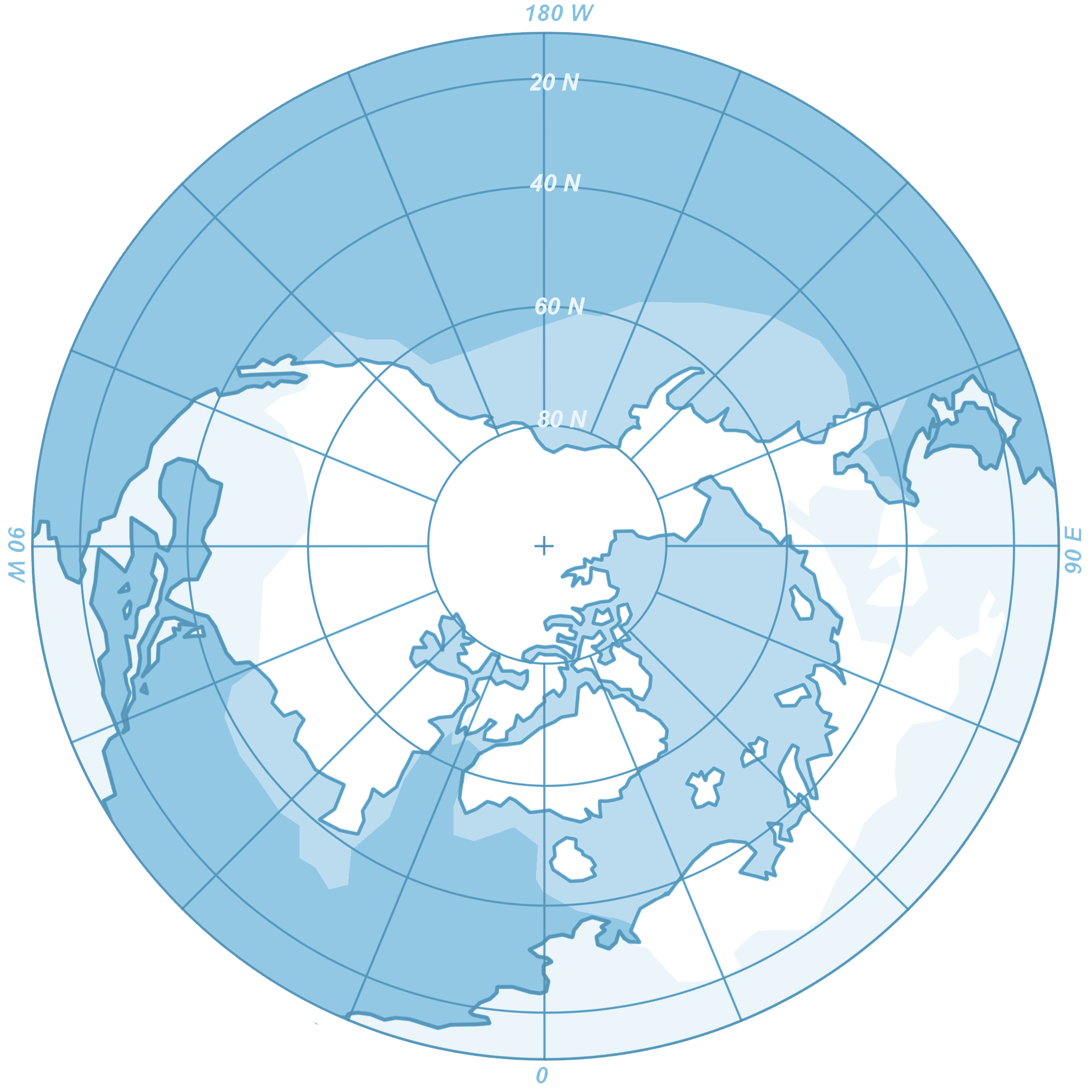 Central Continental Geological Study agency logo. Stylized blue and white top-down view of the Earth from the North Pole, showing the Arctic Circle, North America, and northern Eurasia. North Pole is further south than reality. Continent borders have expanded noticeably. Arctic ice sheet stretches past the 40th parallel in some parts of the Atlantic.